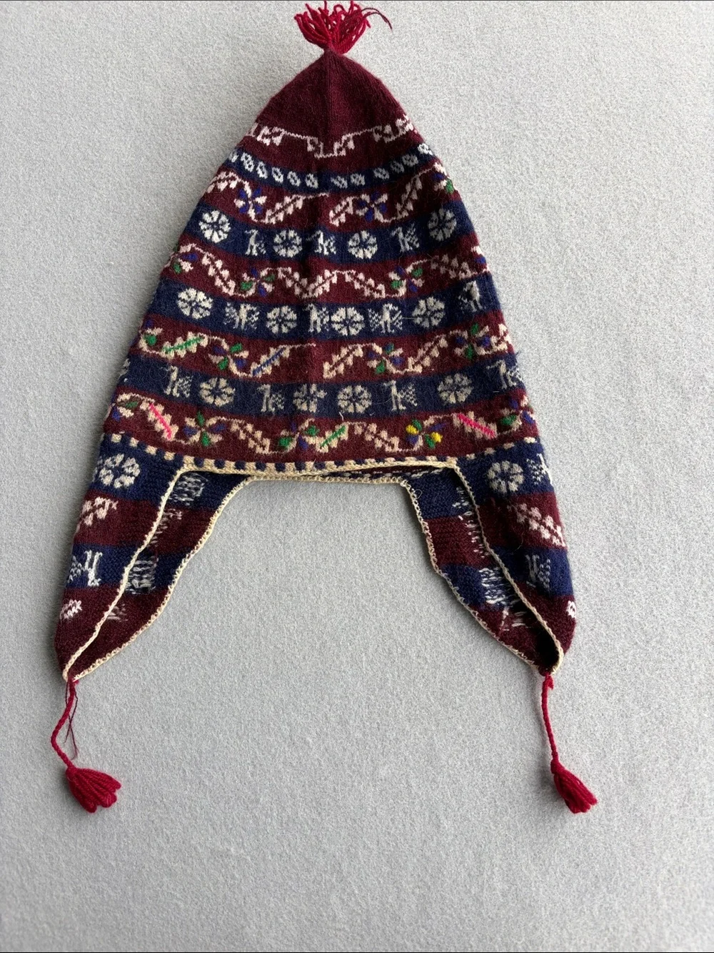 Kids Earflap Knit Hat in Burgundy and Navy